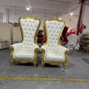 King and Queen High Back High Quality Gold White Throne Chairs Royal Luxury Wedding Chair for Groom and Bride